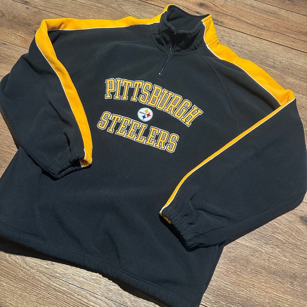 Vintage Reebok Pittsburgh Steelers Fleece Quarter Zip Pullover Mens Medium Black